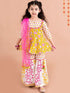 Girls Yellow Floral Printed Pure Cotton Kurti With Sharara With Dupatta